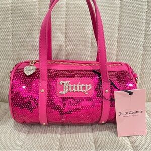 NEW Juicy Couture Sequins Viral Fuchsia Hot‎ Pink Queen of Everything Barrel Bag